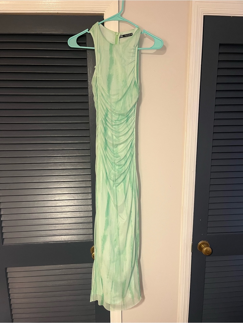 Zara Mint Green Ruched Maxi Dress